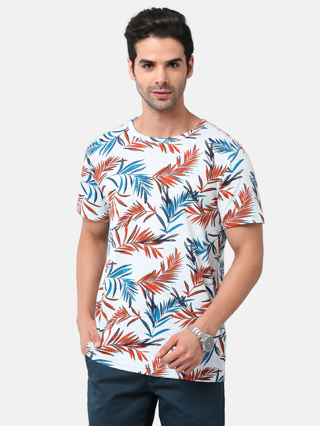 CP BRO Men's Cotton Printed Slim Fit Round Neck Multicolor T-Shirt | Brcn 467 b