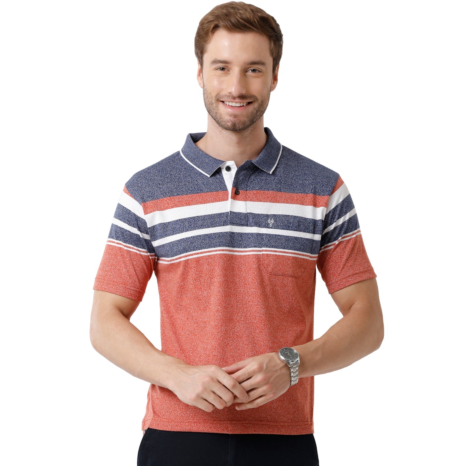 Mens Multi Color Half Sleeve Polo Neck Striped T Shirt MEL 203