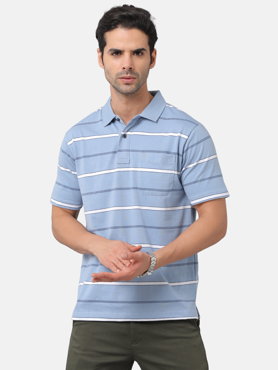Classic Polo Mens Cotton Blend Striped Authentic Fit Polo Neck Blue Color T-Shirt | Avon 478a