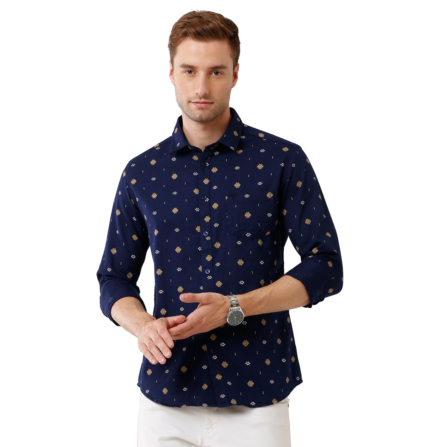 Swiss Club Mens Printed Full Sleeve Slim Fit Blue Color Woven Shirt -SC 124 B Shirts Swiss Club 