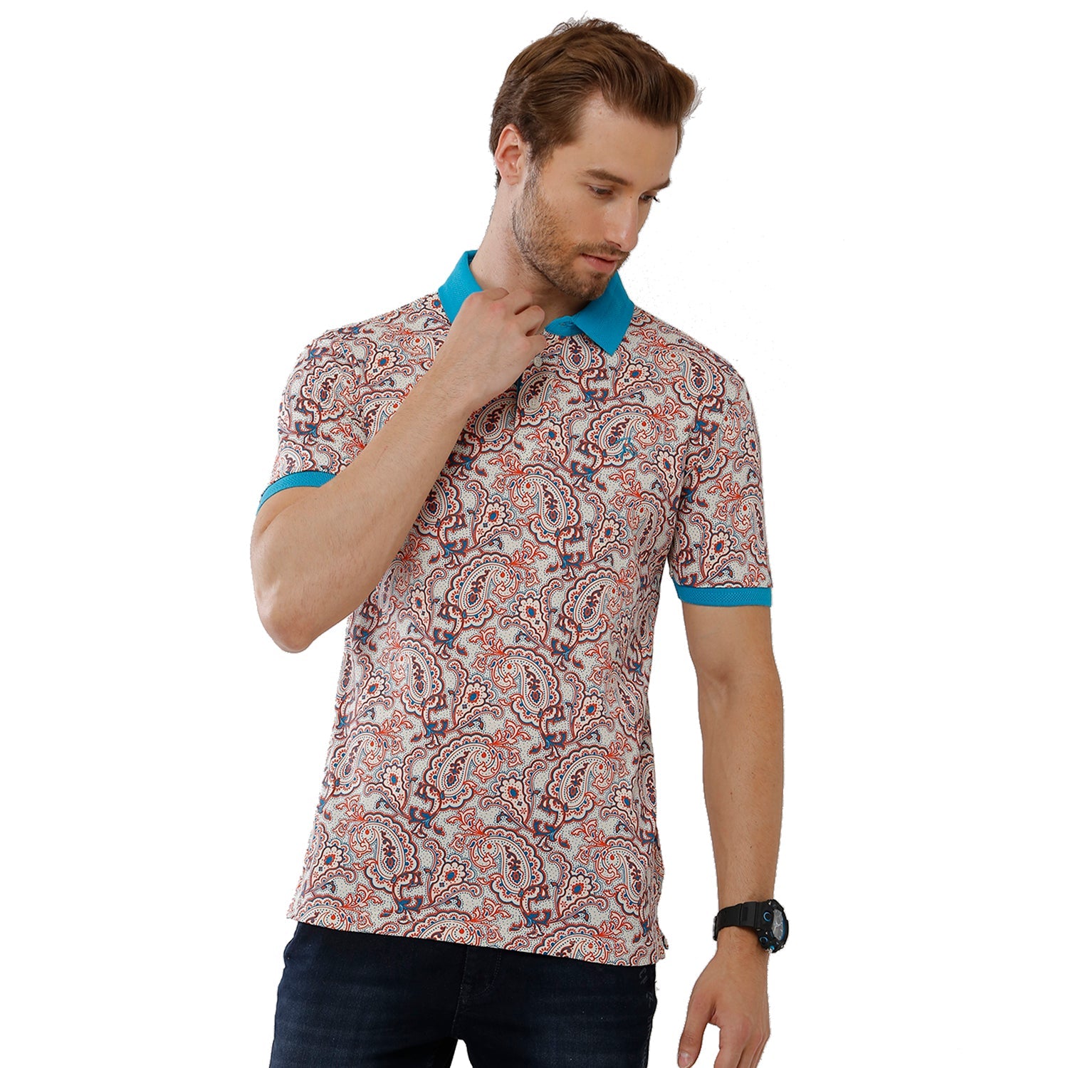Classic Polo Bro Mens 100% Cotton Printed Half Sleeve Slim Fit Polo Neck Multicolor T-Shirt (BRP - 325 B SF P) Classic Polo 
