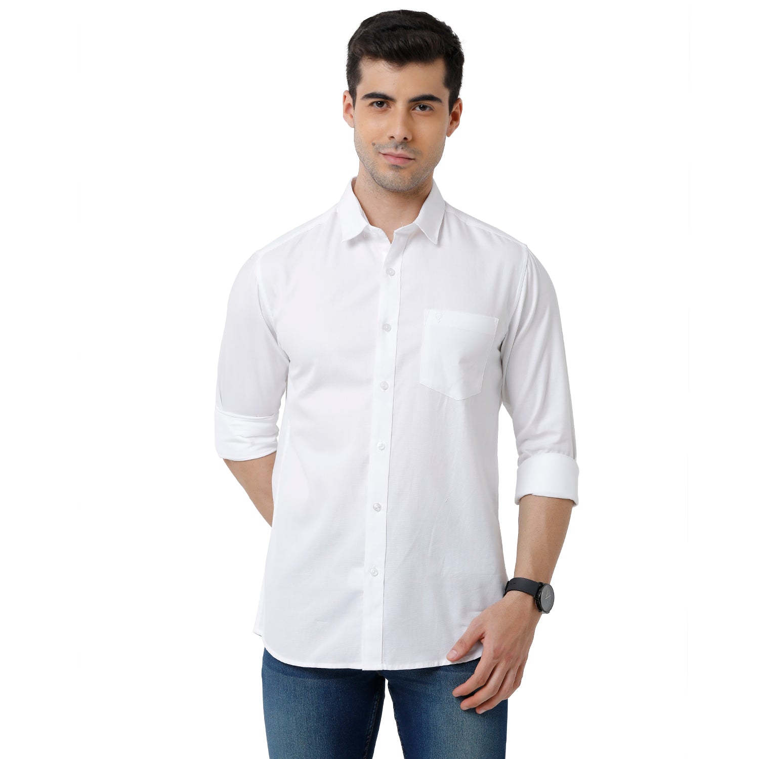 Classic Polo Mens 100% Cotton Solid Slim Fit Full Sleeve White Color Shirt - White-02 Shirts Classic Polo 