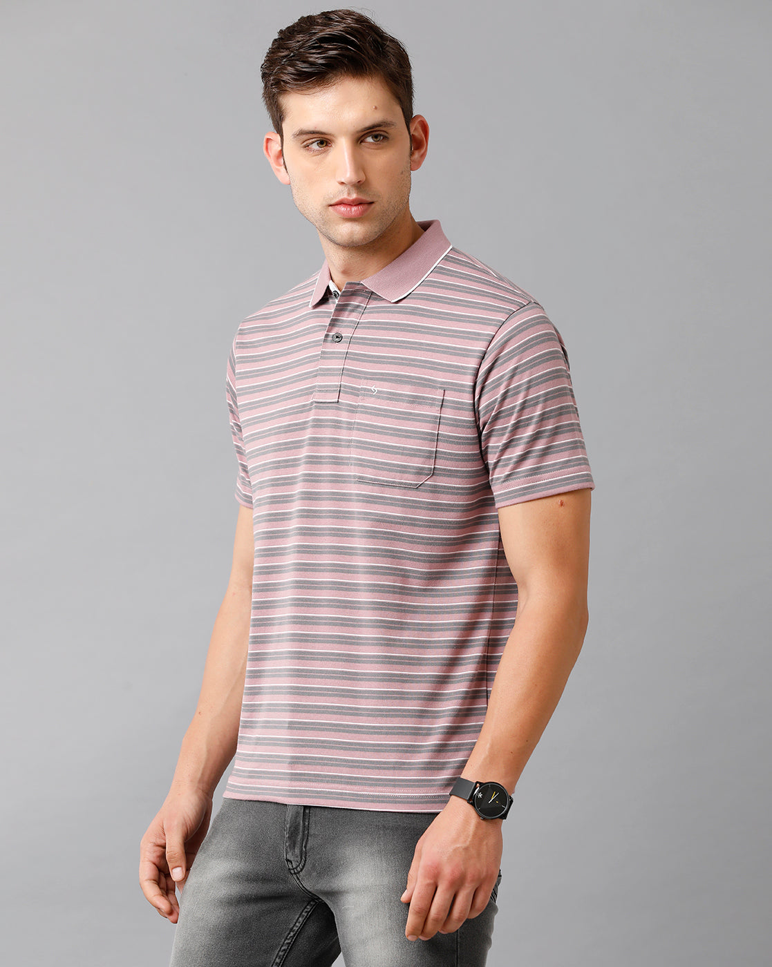 Classic Polo Mens Cotton Striped Half Sleeve Authentic Fit Polo Neck Multicolor T-Shirt | Feeders 205 A