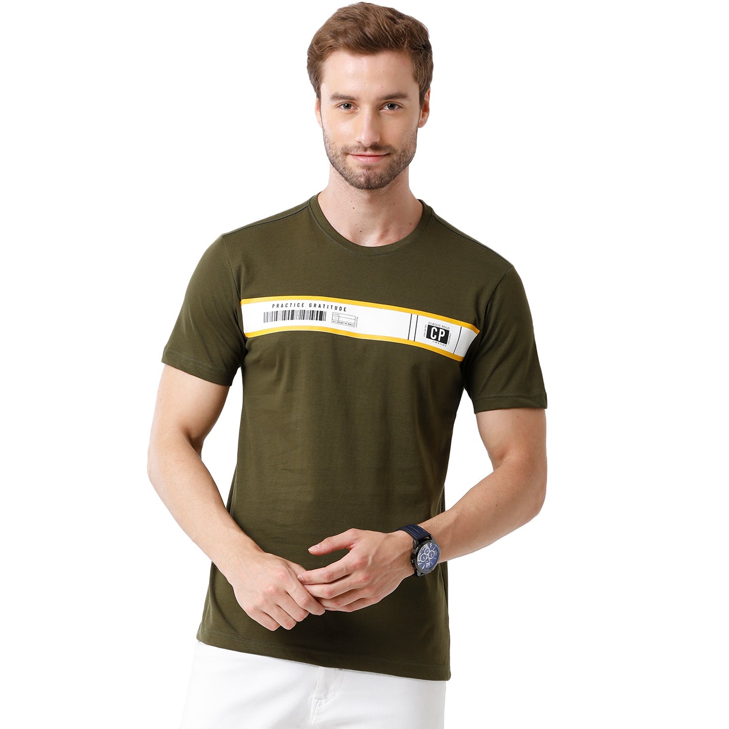 Men's Green Color Half Sleeve Round Neck Graphic T Shirt - BALENO - 409 B SF C T-shirt Classic Polo 