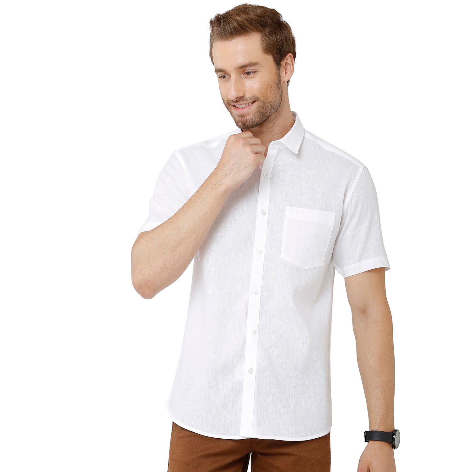 Classic Polo Mens White Linen Cotton Woven Shirt - Porsh White Shirts Classic Polo 
