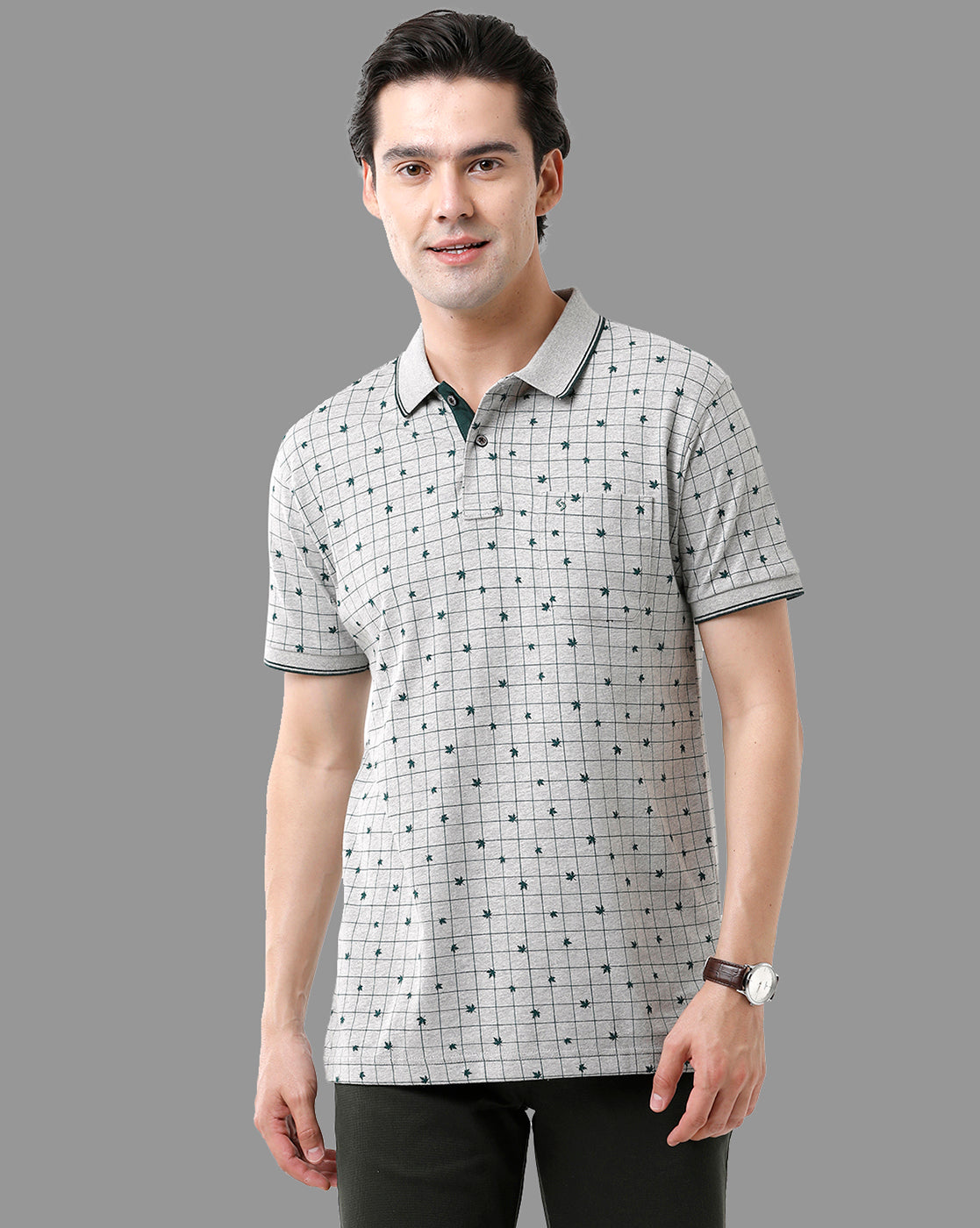 Classic Polo Mens Cotton Half Sleeve Printed Slim Fit Polo Neck Grey Color T-Shirt | Bello - 179 A