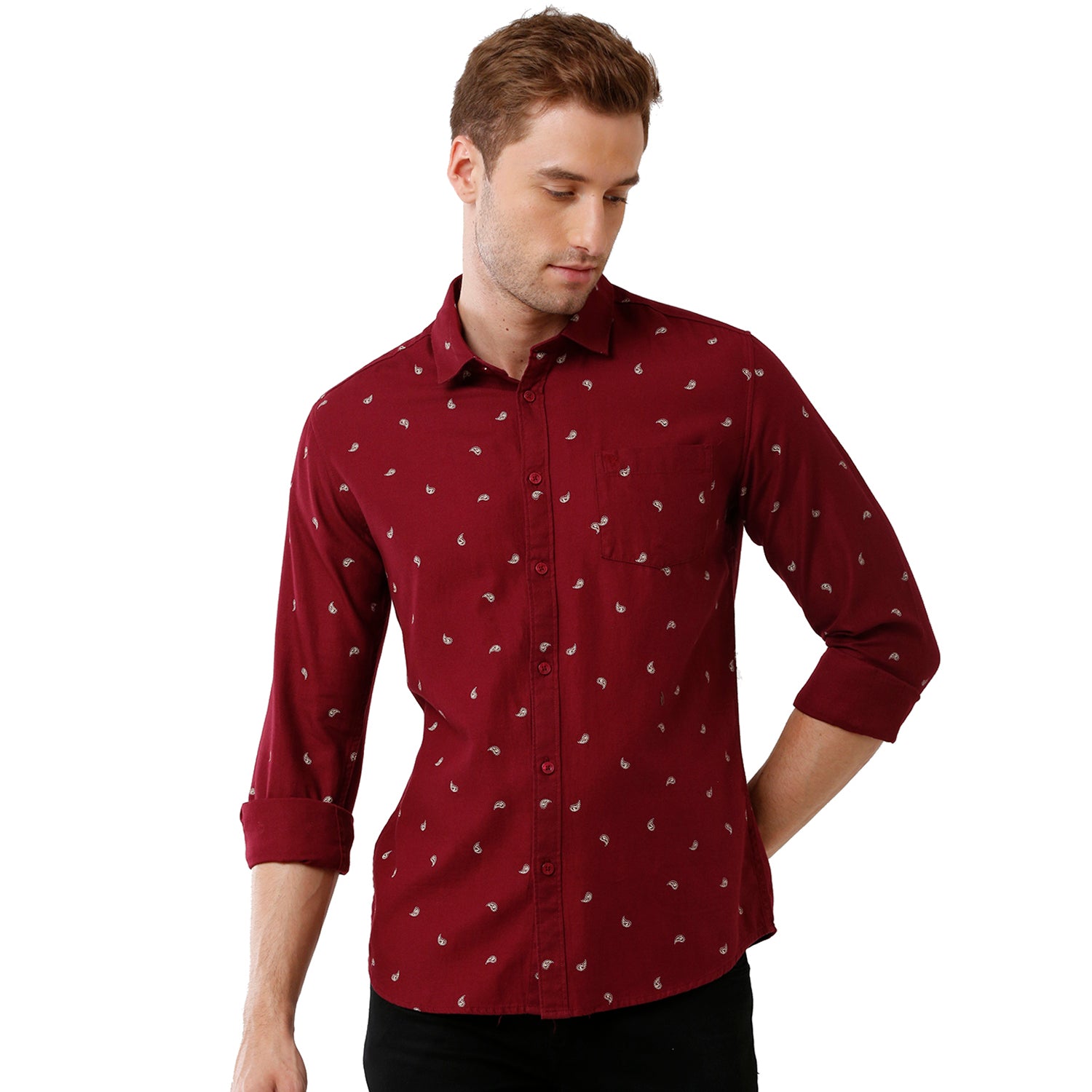 Swiss Club Mens Printed Full Sleeve Slim Fit Red Color Woven Shirt -SC 123 A Shirts Swiss Club 