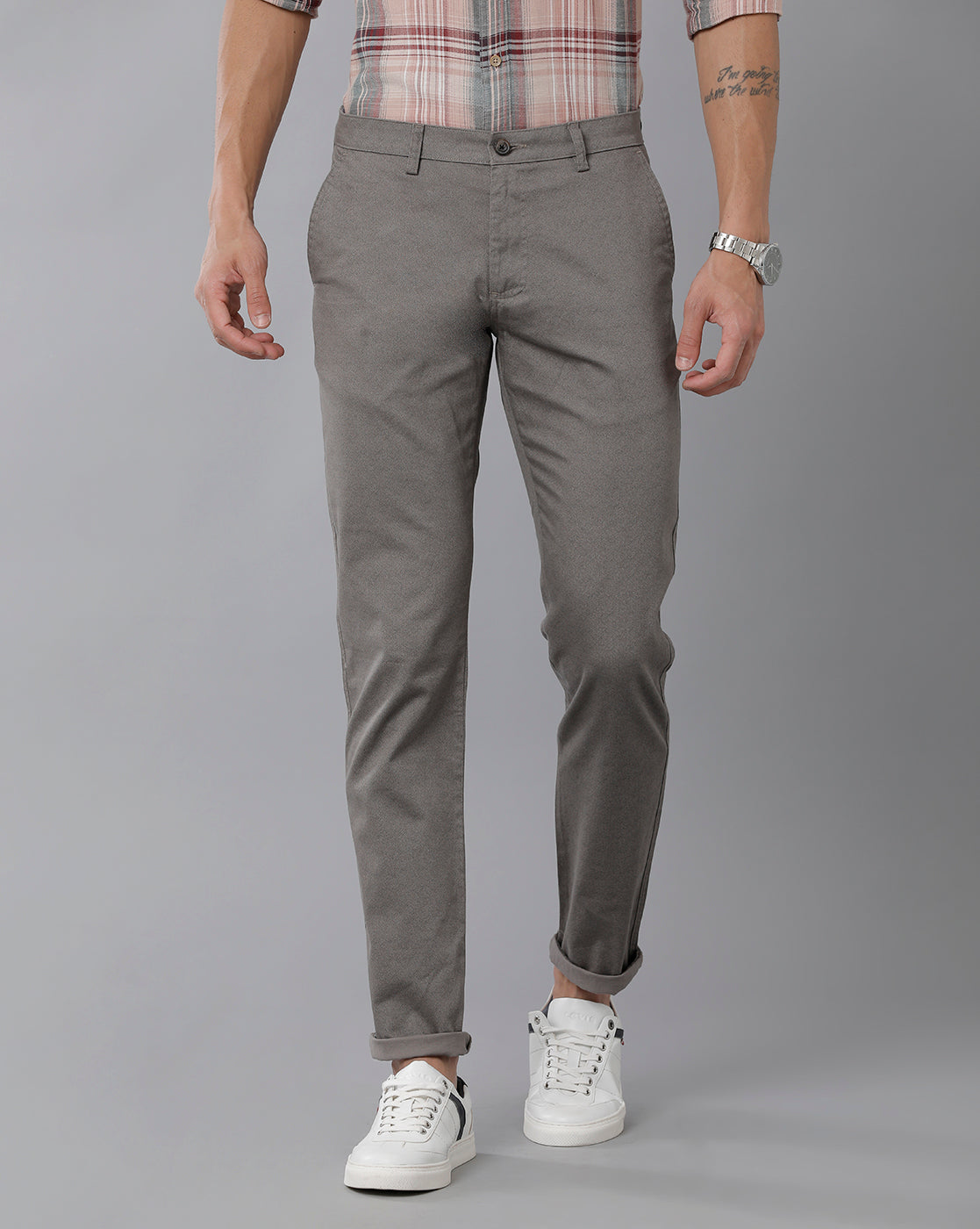 Buy Classic Polo Mens Cotton Solid Slim Fit Grey Color Trouser online