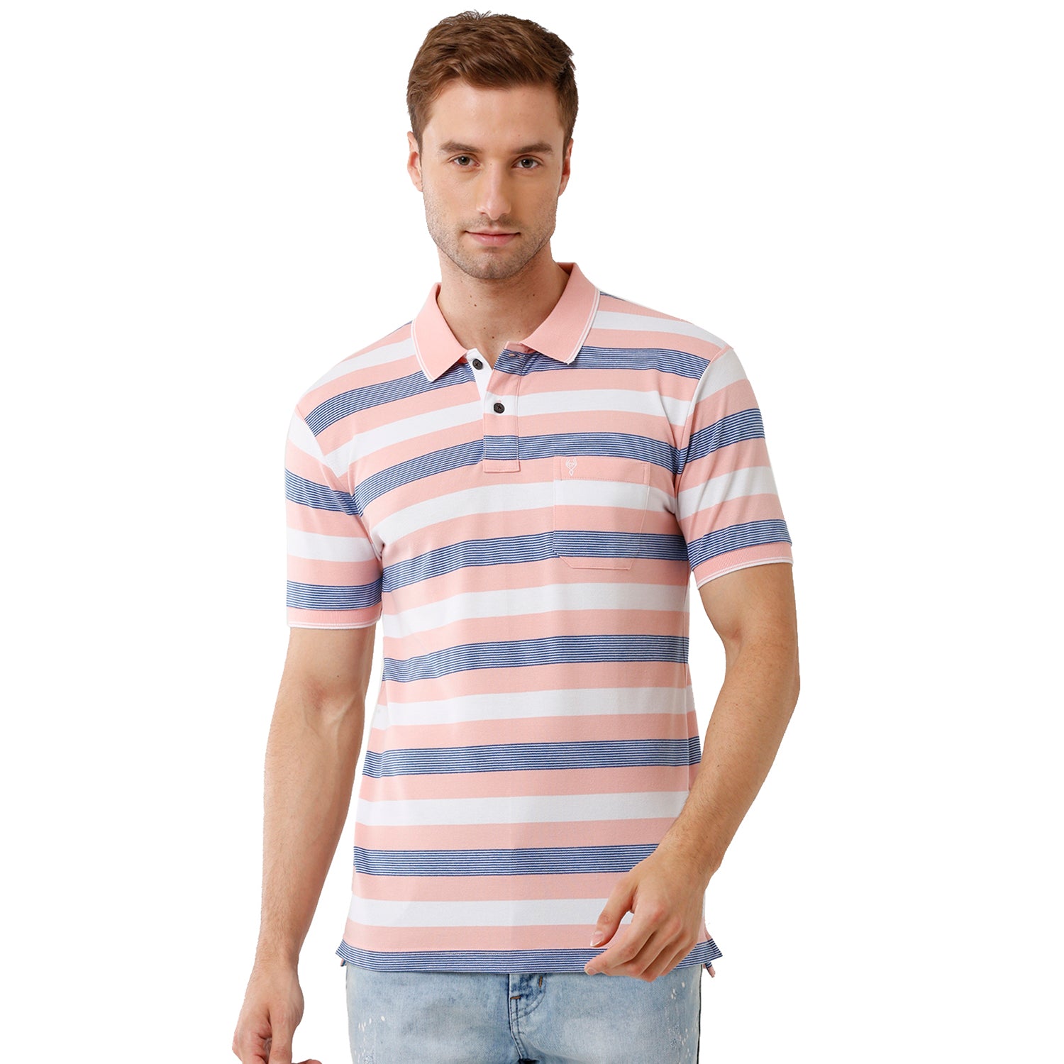 Classic Polo Cotton Striped Pink & Blue Slim Fit Polo Neck T-Shirt Adore - 163 B T-shirt Classic Polo 