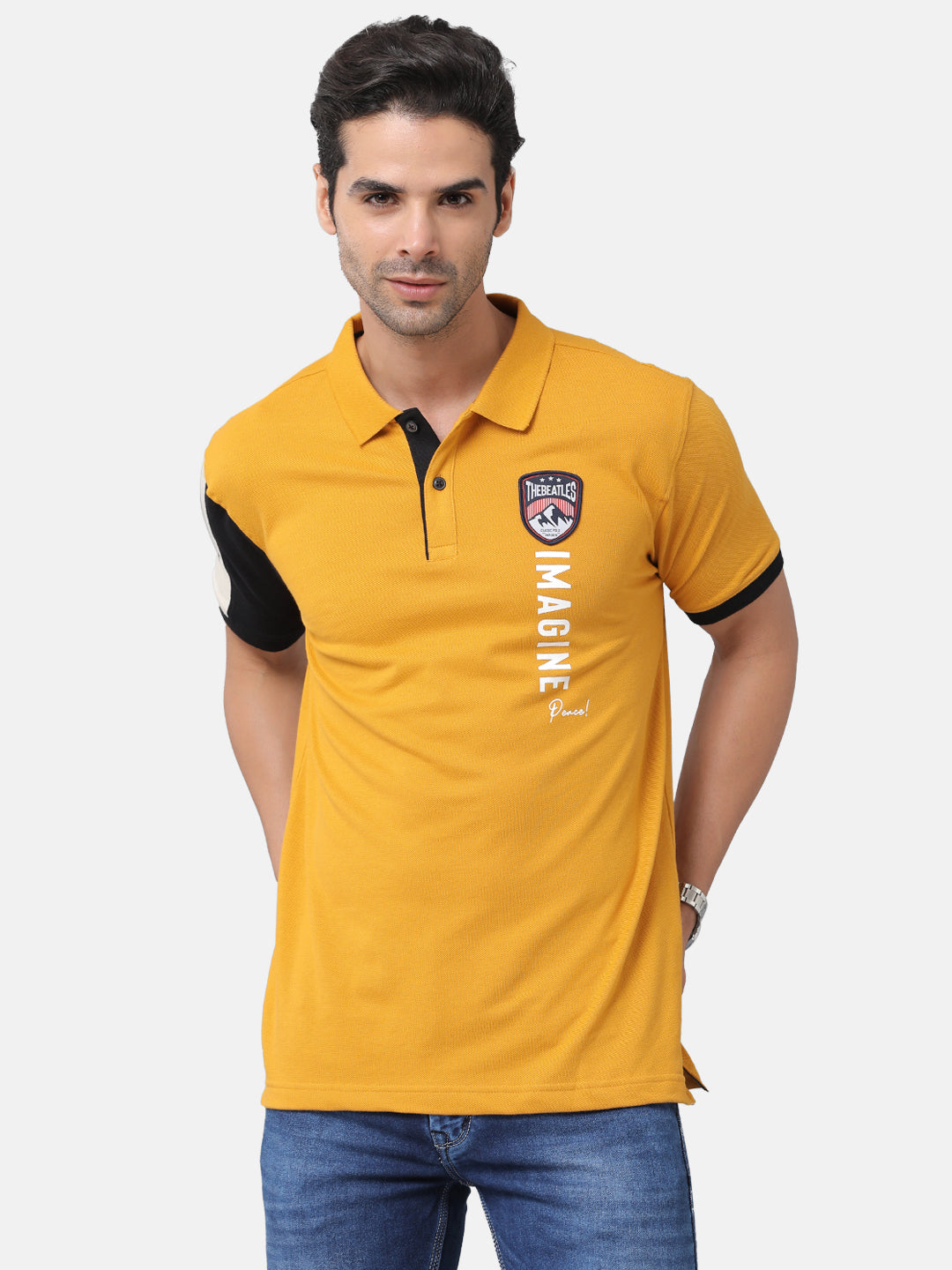 Classic Polo Mens Cotton Chest Print Slim Fit Half Sleeve Polo Neck Orange Color T-Shirt | Prm 686b