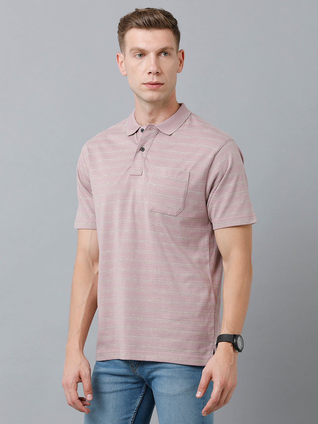 Classic Polo Men's Cotton Half Sleeve Striped Authentic Fit Polo Neck Grape Violet Color T-Shirt | Feeders - 214 B