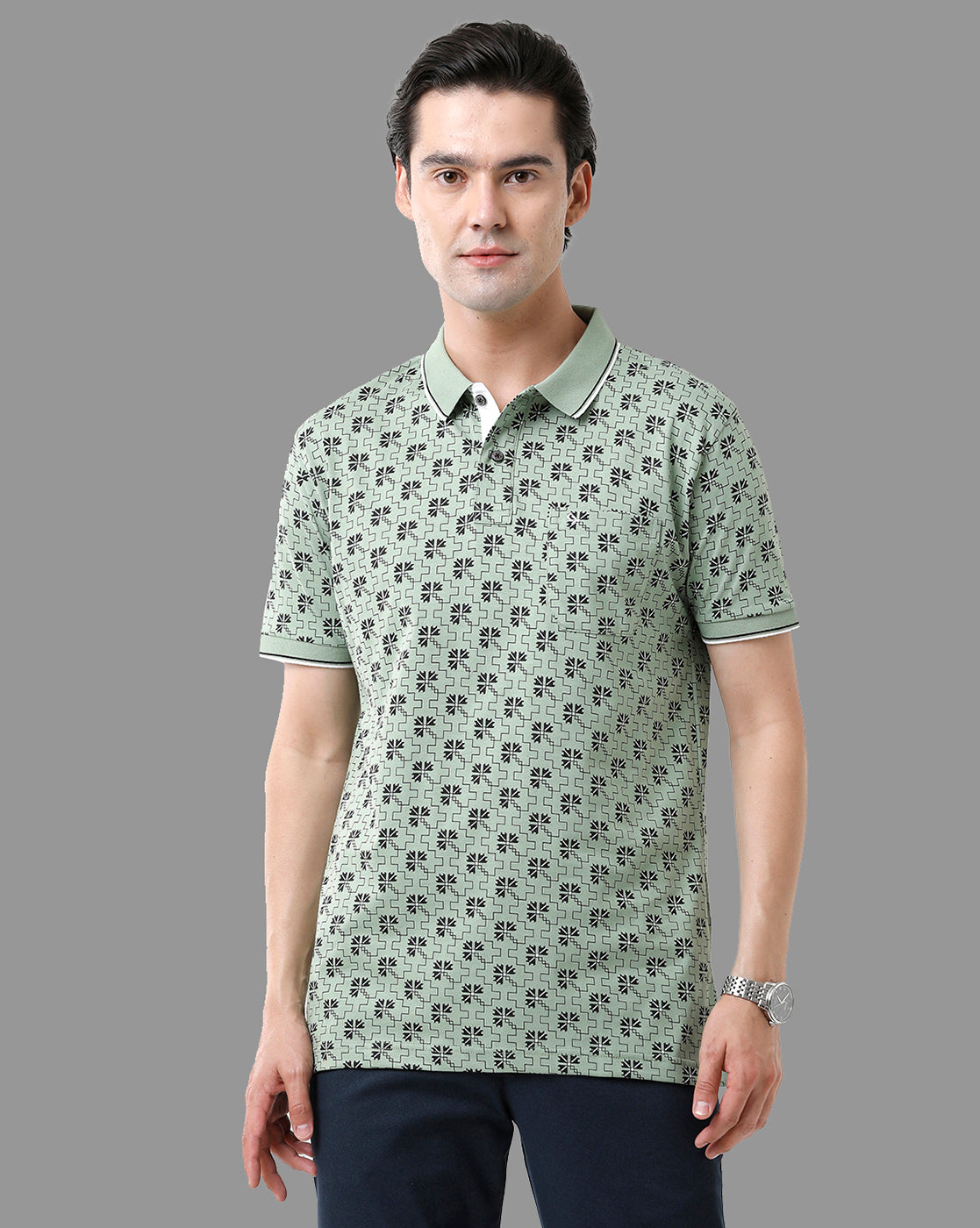 Classic Polo Mens Cotton Half Sleeve Printed Slim Fit Polo Neck Green Color T-Shirt | Bello - 175 A