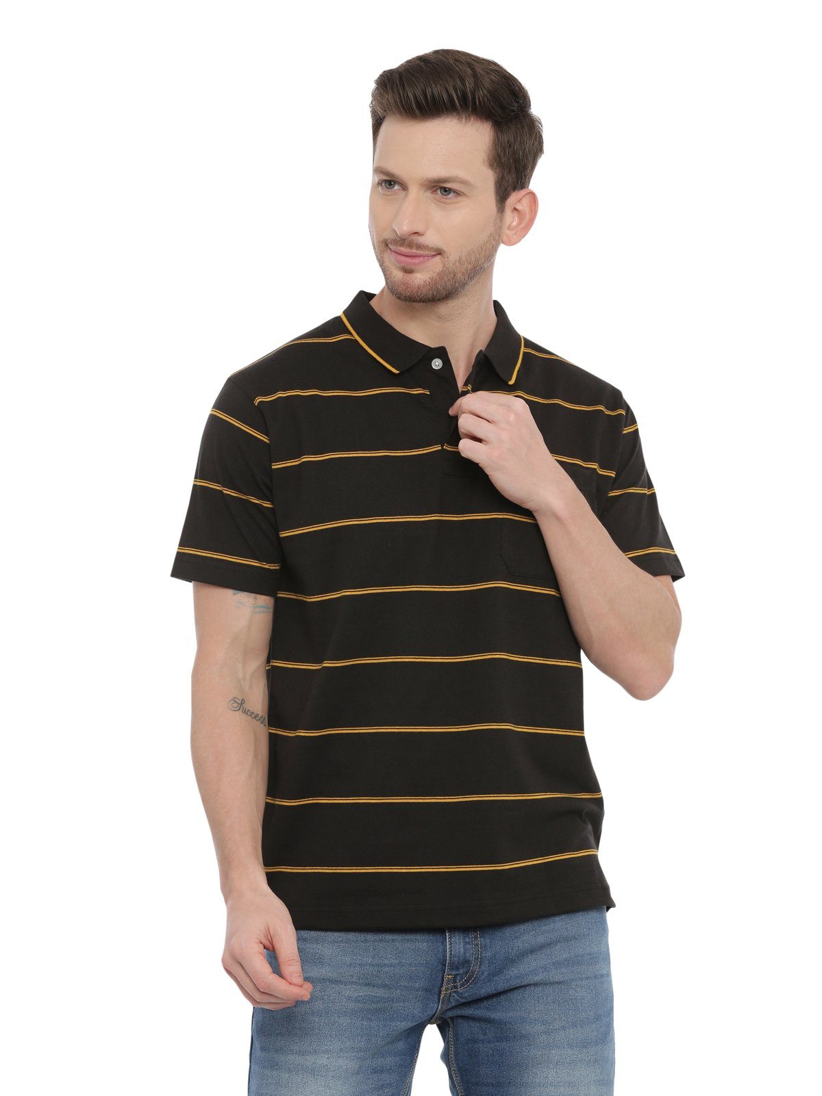 Swiss club Mens Striped Collar Neck Half Sleeves Authentic Fit T-Shirt SWISS CLUB T-Shirt Swiss Club 