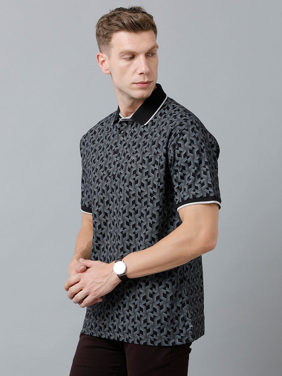 Classic Polo Men's Cotton Half Sleeve Printed Authentic Fit Polo Neck Black Color T-Shirt | Carve Polo - 10 B