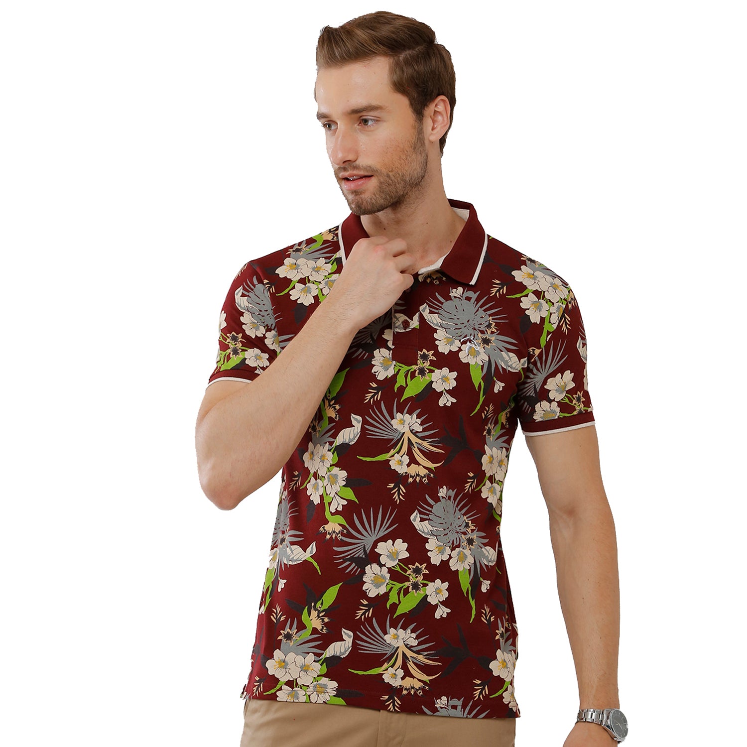 Classic Polo Bro Mens 100% Cotton Printed Half Sleeve Slim Fit Polo Neck Multicolor T-Shirt (BRP - 327 B SF P) Classic Polo 
