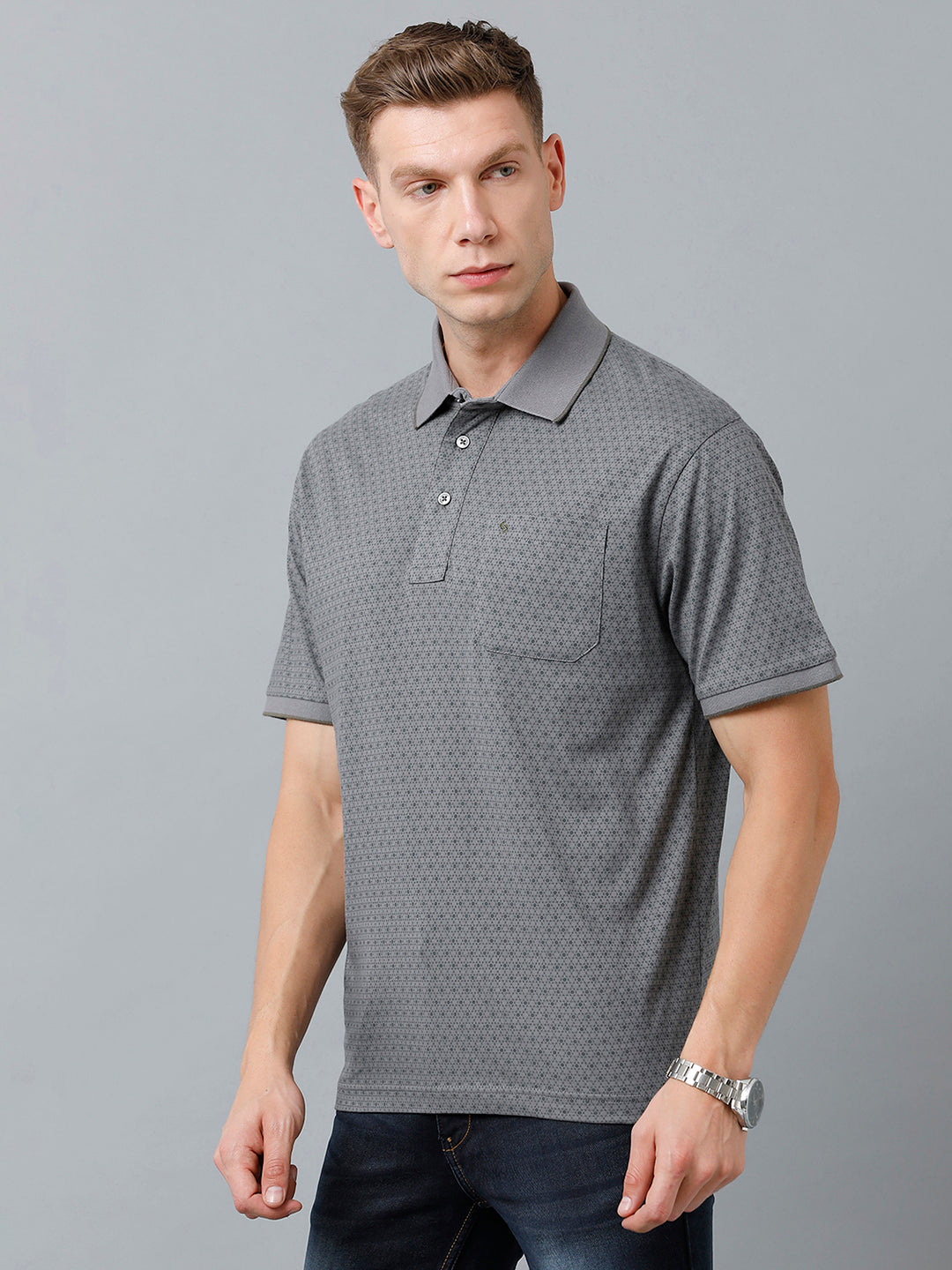 Classic Polo Men's Cotton Half Sleeve Printed Authentic Fit Polo Neck Dark Grey Color T-Shirt | Carve Polo - 08 B