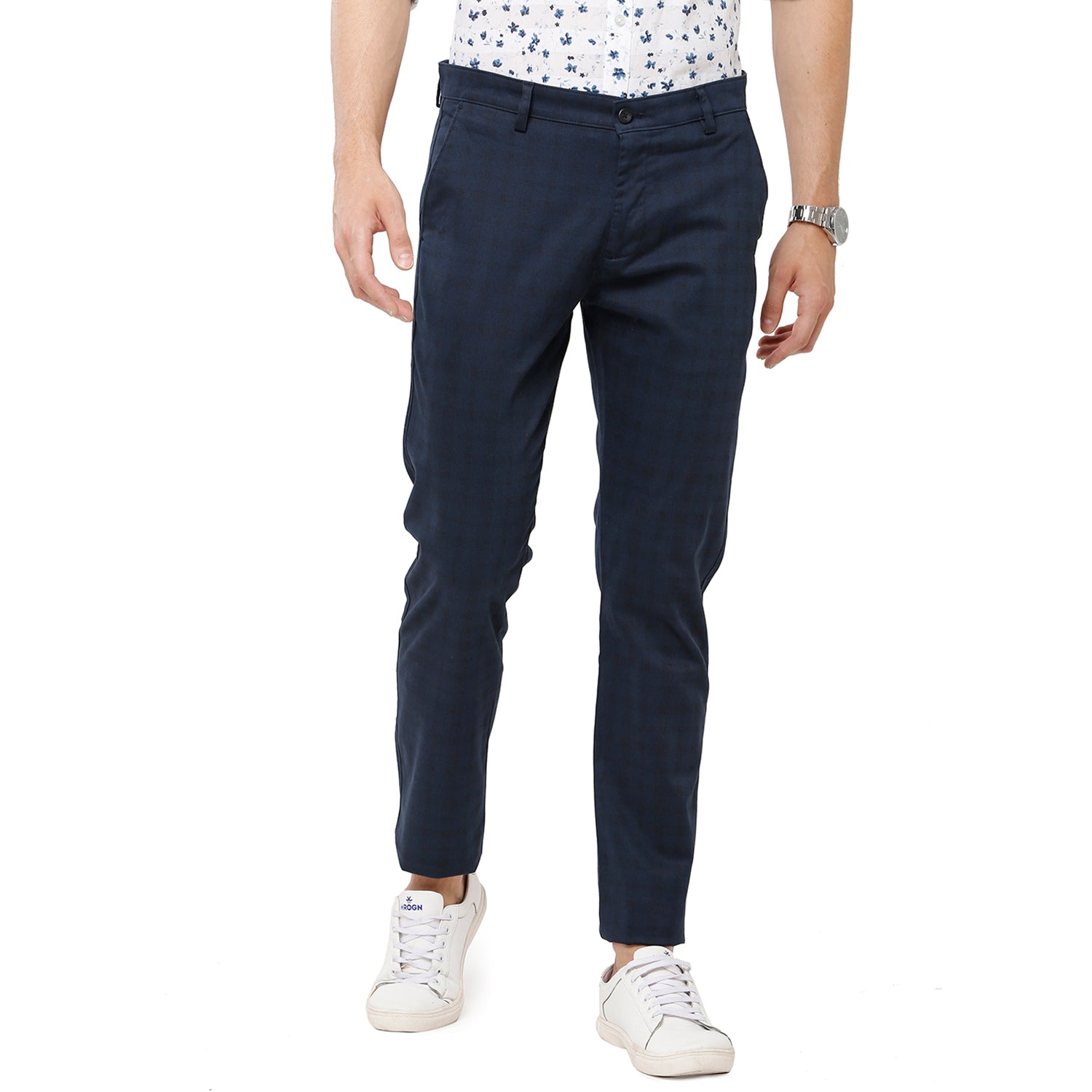 Classic Polo Mens 100% Cotton Checked Moderate Fit Navy Color Trousers - TN1-05 B-NAV classic polo trousers Classic Polo 