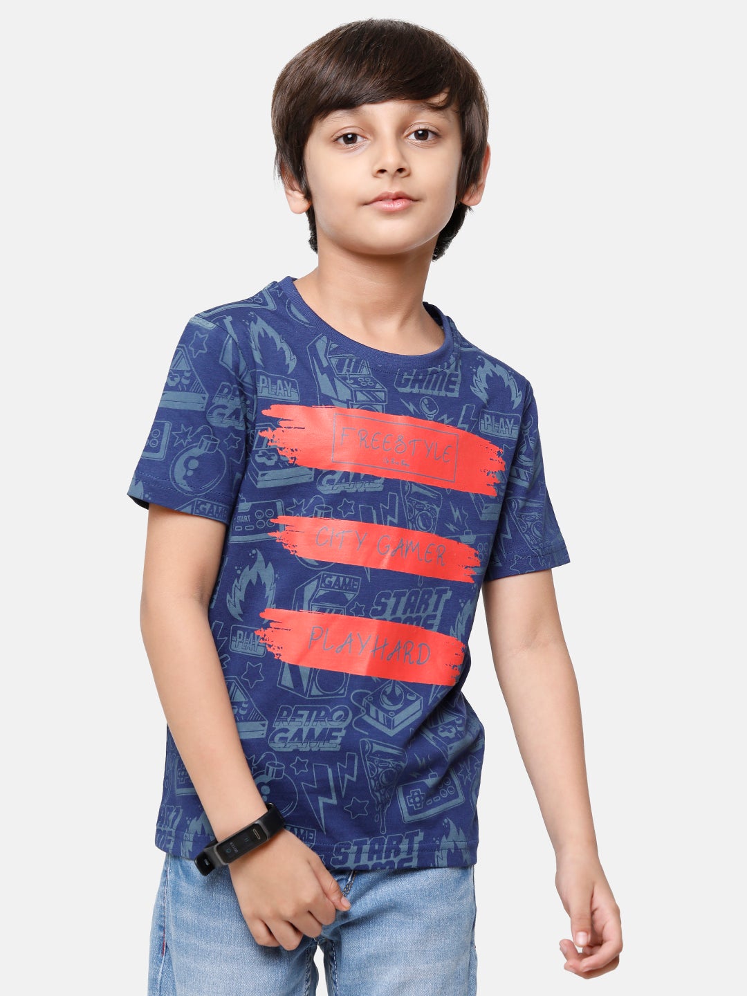 CP Boys Blue Printed Slim Fit Round Neck T-Shirt T-shirt Classic Polo 