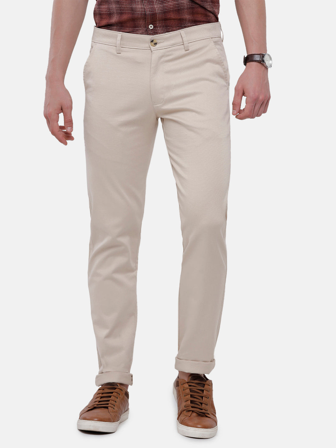 Classic Polo Mens Solid Slim Fit Trousers - Eros Fawn