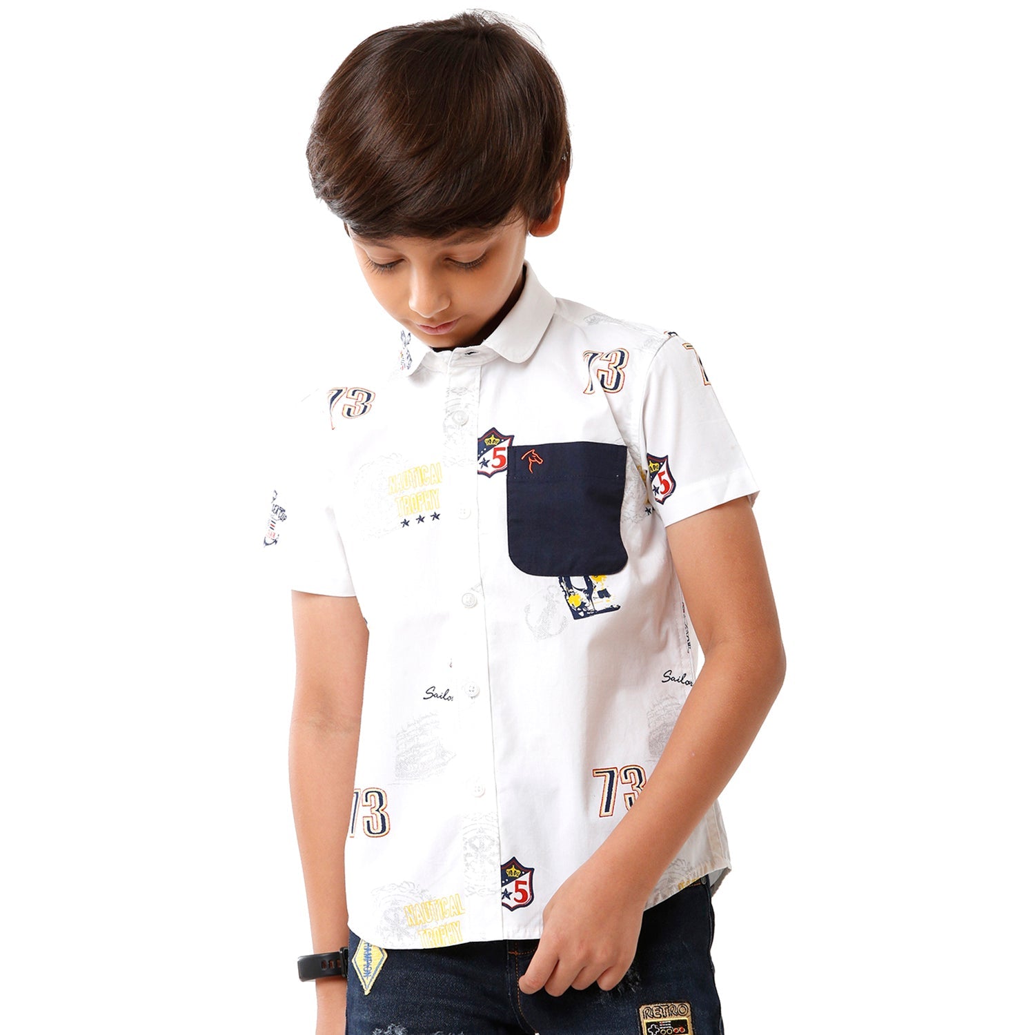 Classic Polo Bro Boys Printed Half Sleeve Slim Fit White Color Shirt - BBSH S2 03 A Shirts Classic Polo 