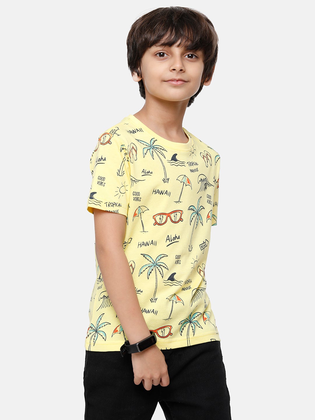 CP Boys Slim Fit Yellow Printed Round Neck T-Shirt T-shirt Classic Polo 