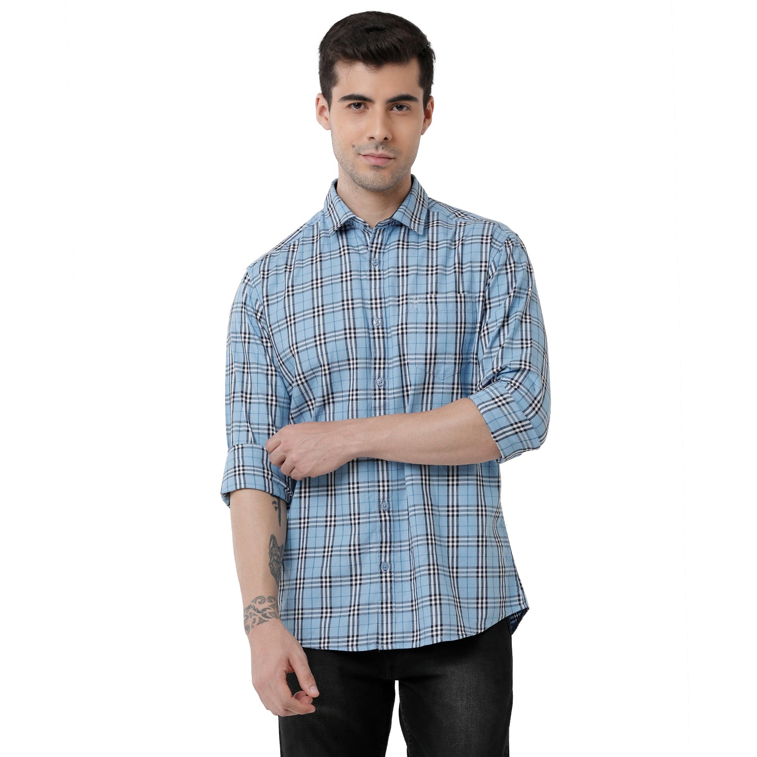 Classic Polo Mens Checked Slim Fit Full Sleeve Azure Blue Color Shirt - SN1-121 A Shirts Classic Polo 