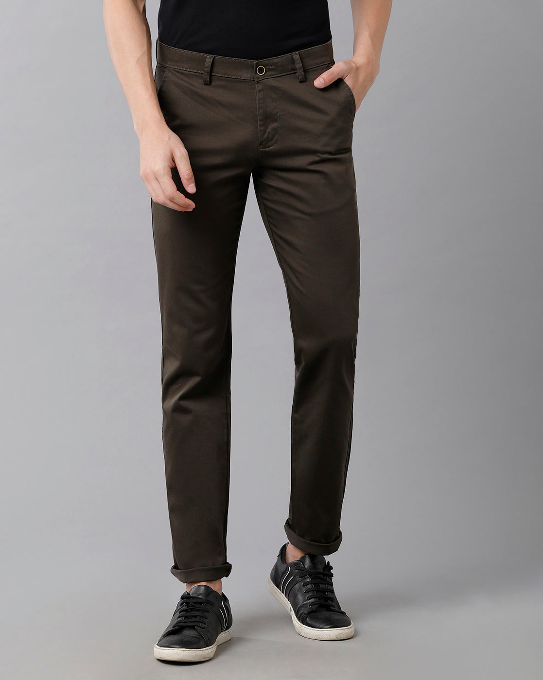 CP BRO Men's Cotton Solid Slim Fit Olive Color Trousers | Tbn2-27 B