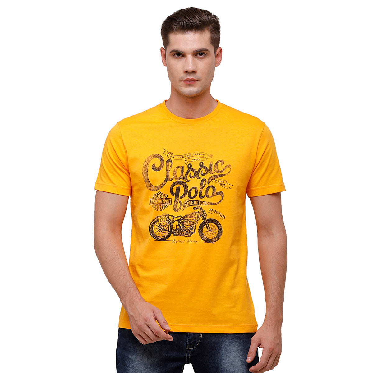 Classic Polo Men's Half Sleeve Crew Neck Yellow & Pink Slim Fit Single Jersey Pack Of 2 T-shirt Iris - 11 T-shirt Classic Polo 