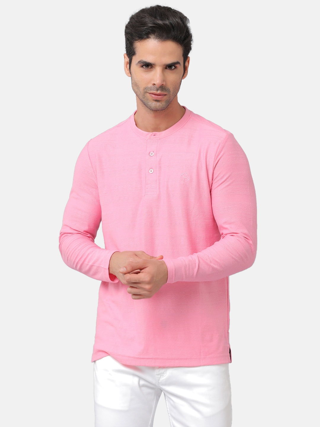 CP BRO Men's Cotton Solid Slim Fit Full Sleeve Round Neck Pink Color T-Shirt | Verno 312