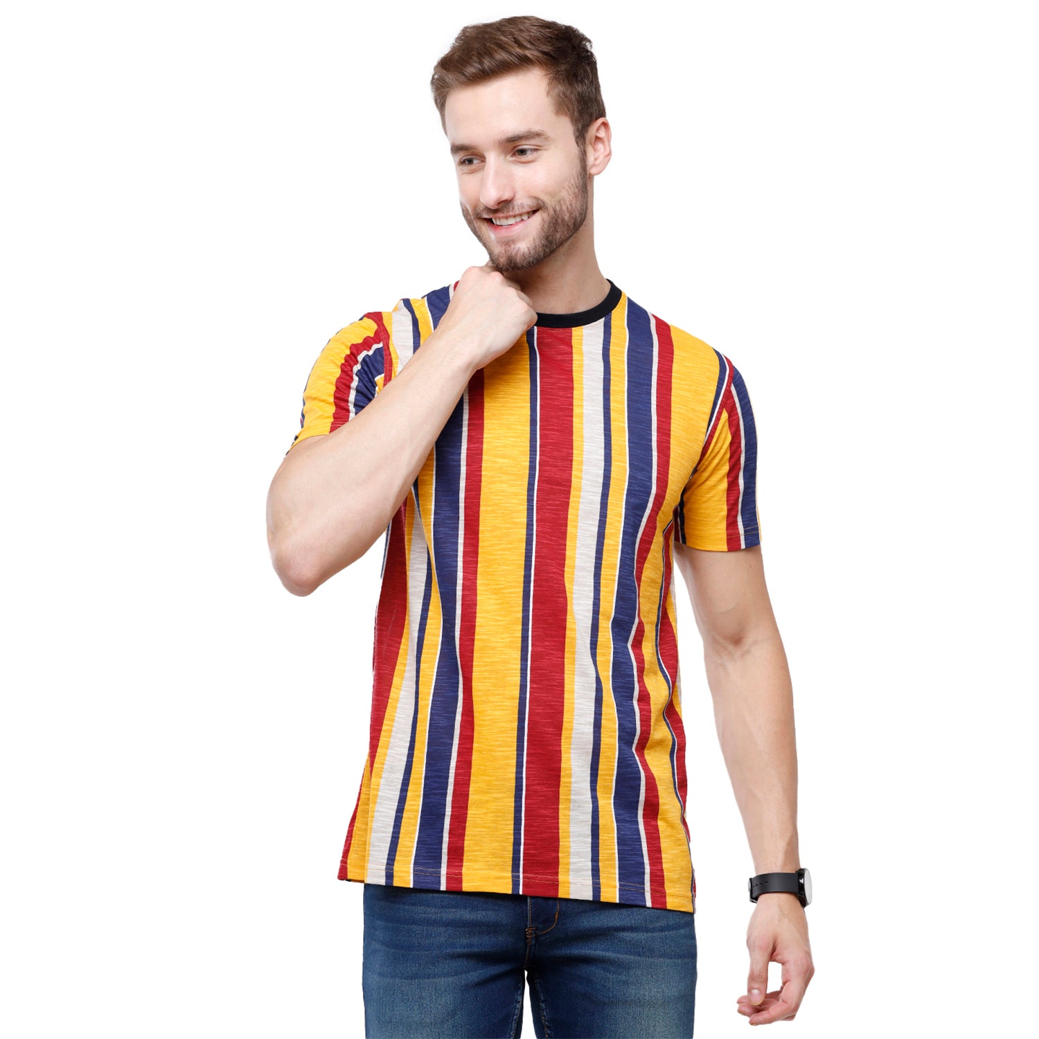 Swiss Club Mens Multi Stripes Printed Slim Fit Half Sleeve Round Neck T-Shirt (CUB - 45 B SF C) T-shirt Swiss Club 