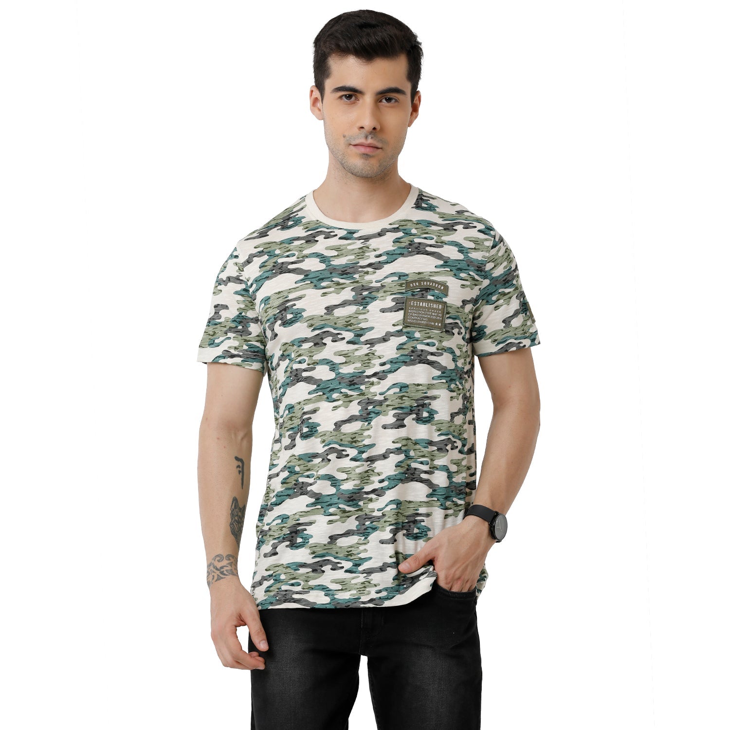 Classic Polo BroMens Printed Slim Fit Half Sleeve Crew Neck Multicolor T-Shirt - BRCN - 466 A T-shirt Classic Polo Bro 