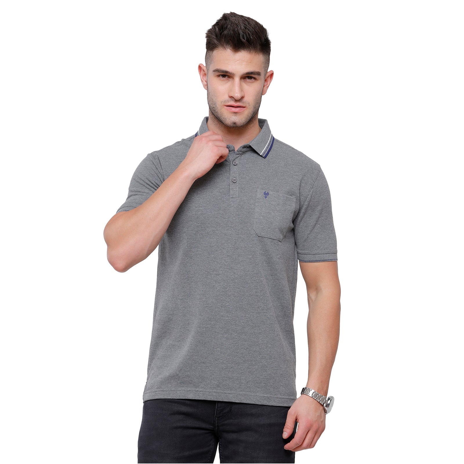 Classic polo Men's Anthra Grey Melange Polo Half Sleeve Slim Fit T-Shirt - Toza- Anthra Mel T-shirt Classic Polo 