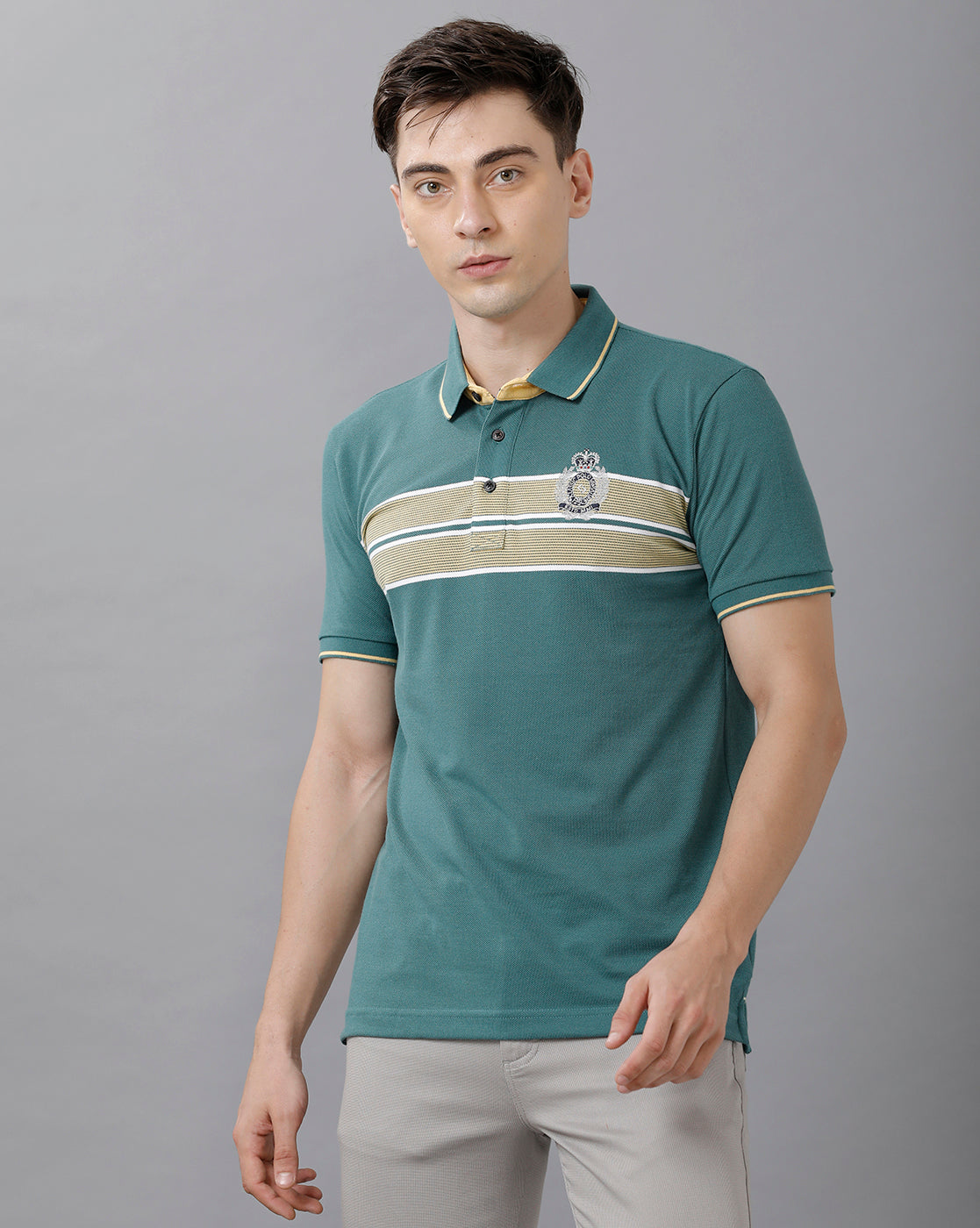 Classic Polo Mens Cotton Blend Striped Half Sleeve Slim Fit Polo Neck Multicolor T-Shirt | Vta 207 A