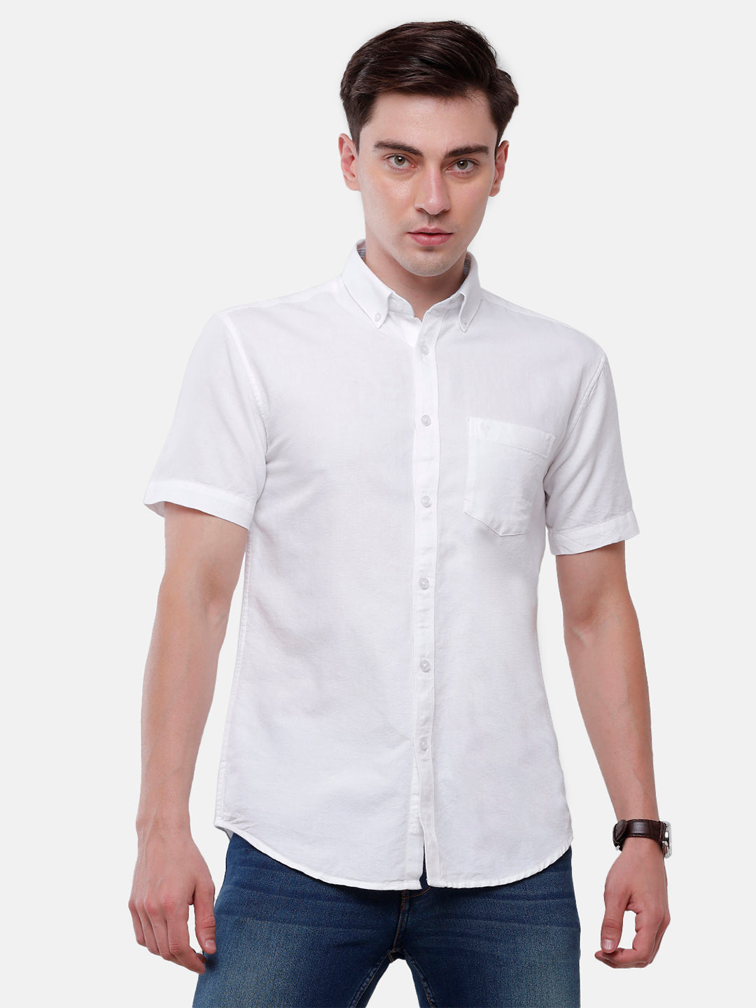 Classic Polo Mens Solid Half Sleeve Milano Fit Woven Shirt (NOS-ENZO-WHITE-MF-HS)