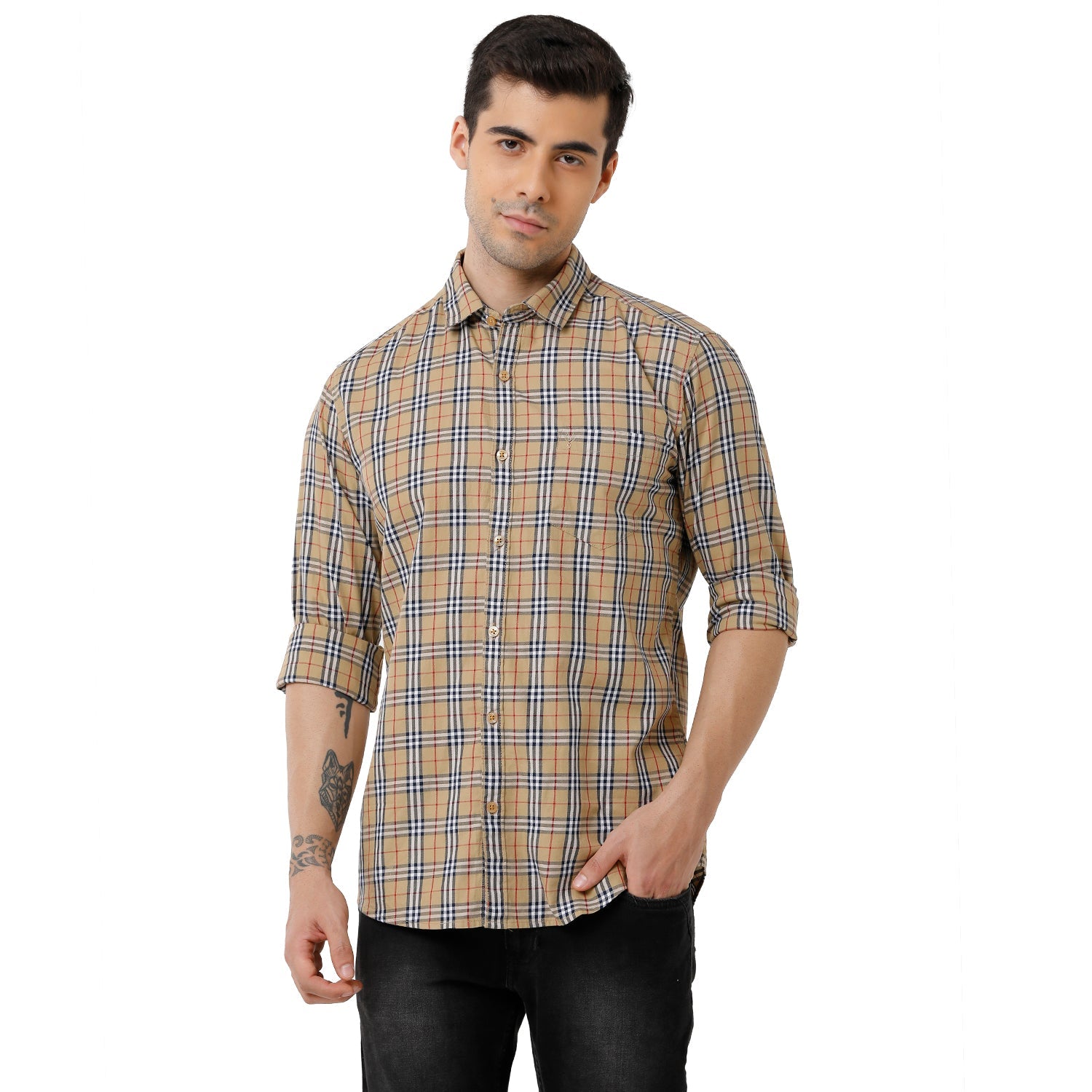 Classic Polo Mens Cotton Checked Slim Fit Full Sleeve Brown Color Shirt - SN1-121 B Shirts Classic Polo 