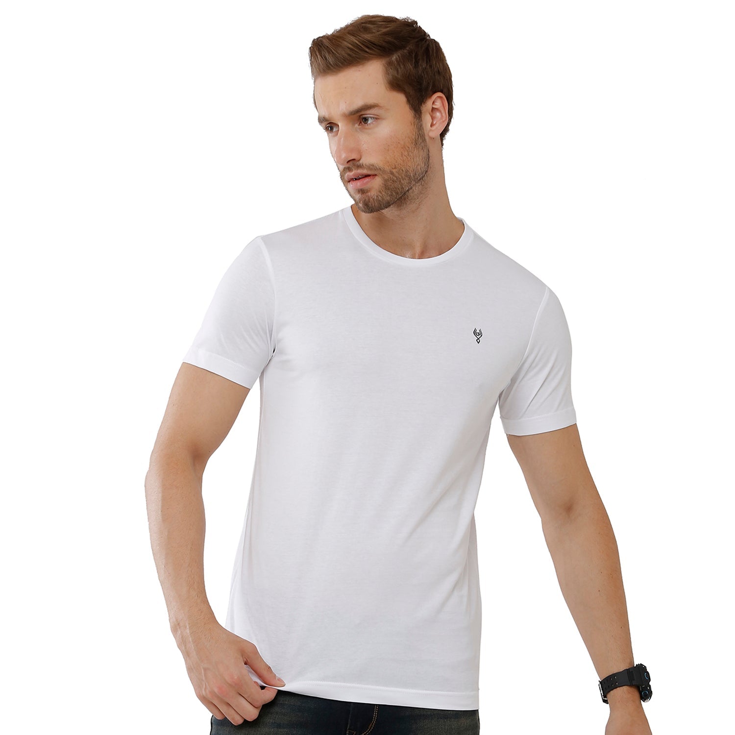 Classic Polo Men's Solid Single Jersey White Half Sleeve Slim Fit T-Shirt - Kore-01 T-shirt Classic Polo 