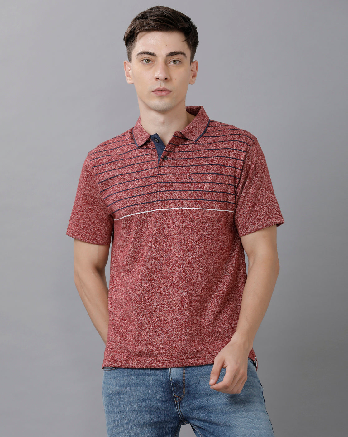Classic Polo Mens Cotton Blend Striped Half Sleeve Authentic Fit Polo Neck Maroon Color T-Shirt | Mel 213 A