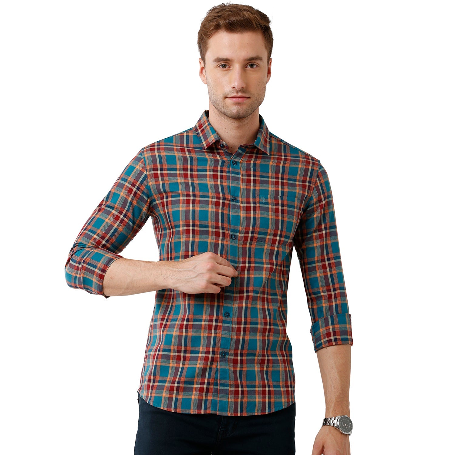Swiss Club Mens Checked Full Sleeve Slim Fit Red & Blue Woven Shirt -SC 117 B Shirts Swiss Club 