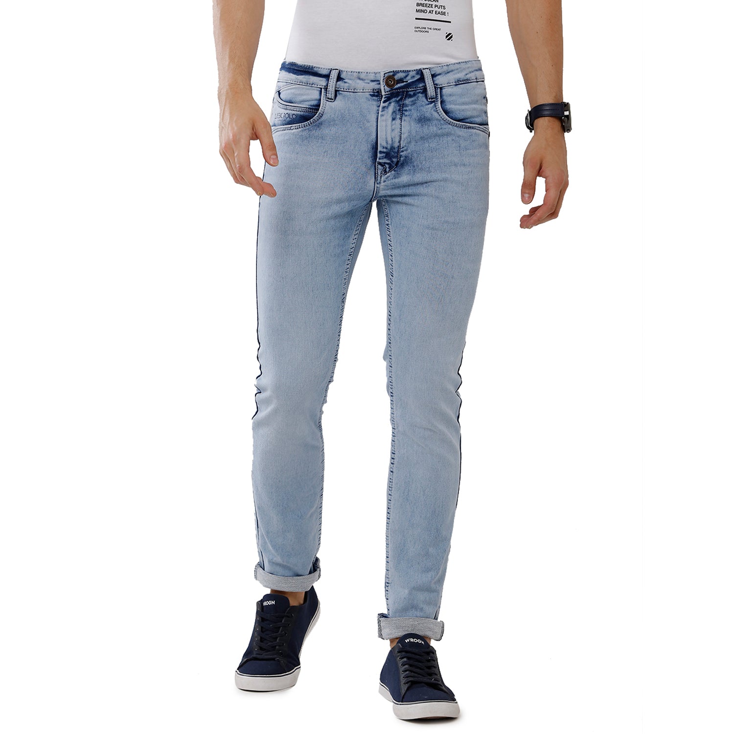 Classic Polo Mens 100% Cotton Solid Slim Fit Blue Color Denim (CPDN1-05 A-ICL-SL-LY) Classic Polo 