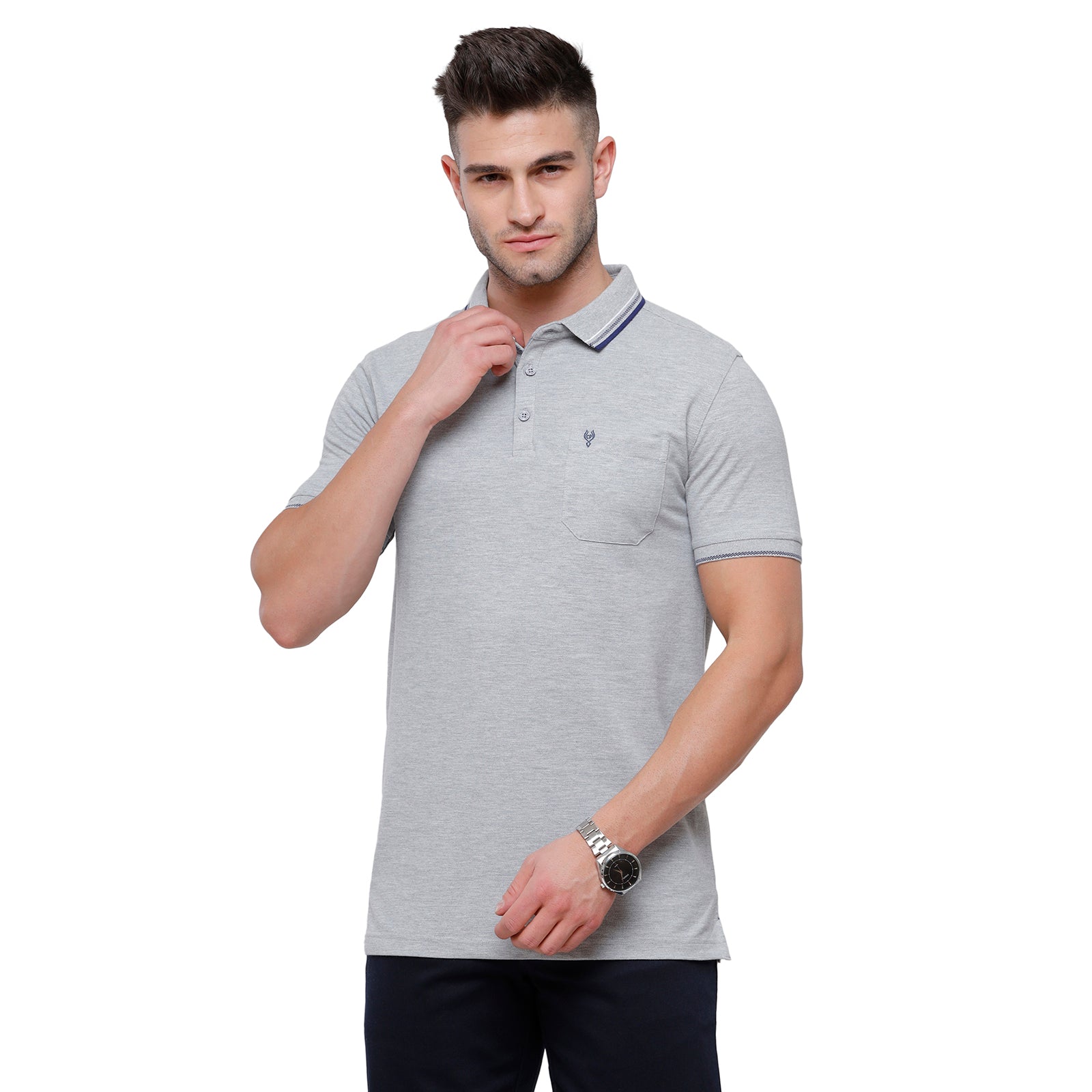 Classic polo Men's Grey Mélange Polo Half Sleeve Slim Fit T-Shirt - Toza-Light Grey Mel T-shirt Classic Polo 