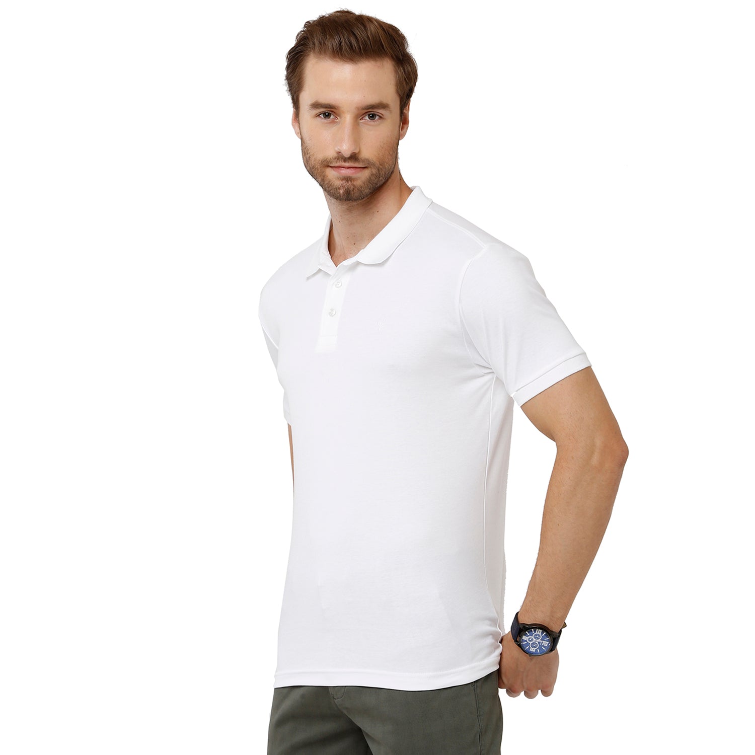 Classic Polo Mens 100% Cotton Half Sleeve Solid Slim Fit White Color Polo Neck T-Shirt - UNICO 59 A T-shirt Classic Polo 