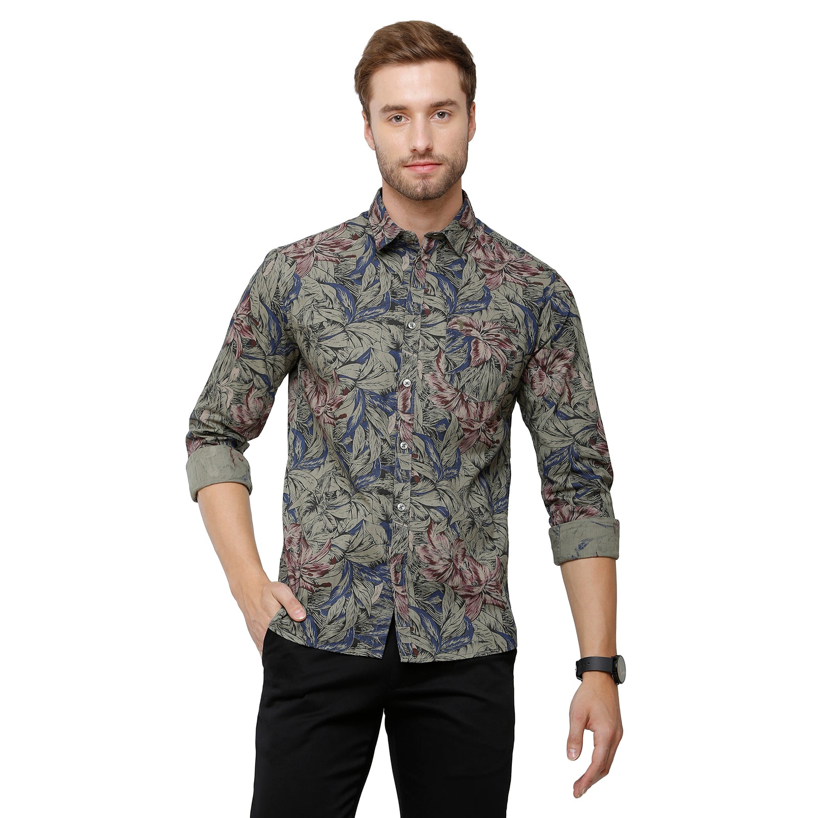Swiss Club Mens Cotton Printed Slim Fit Green & Blue Colour Woven Shirt - S-SC-121 A Shirts Swiss Club 