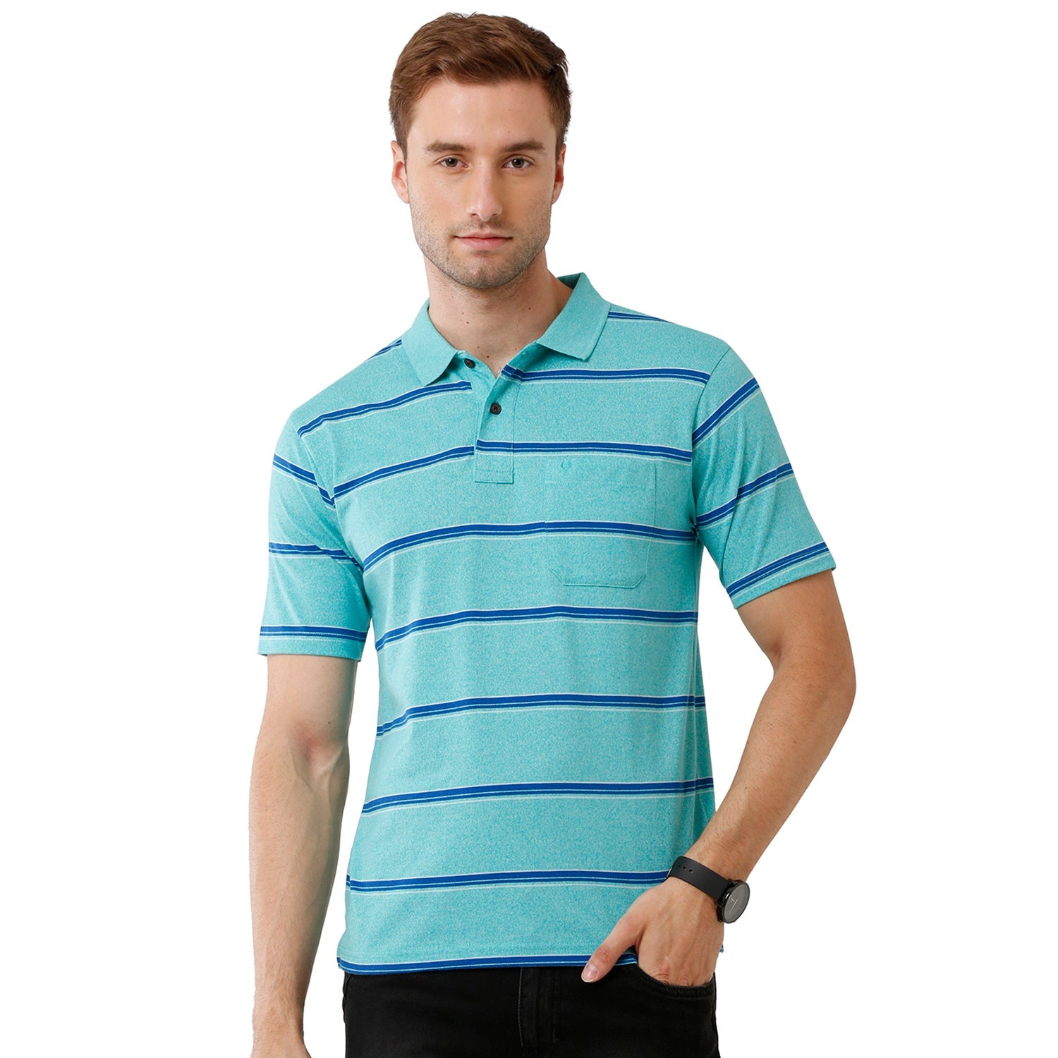 Classic Polo Mens Cotton Striped Authentic Fit Polo Neck Green Color T-Shirt - Avon 474 A T-shirt Classic Polo 