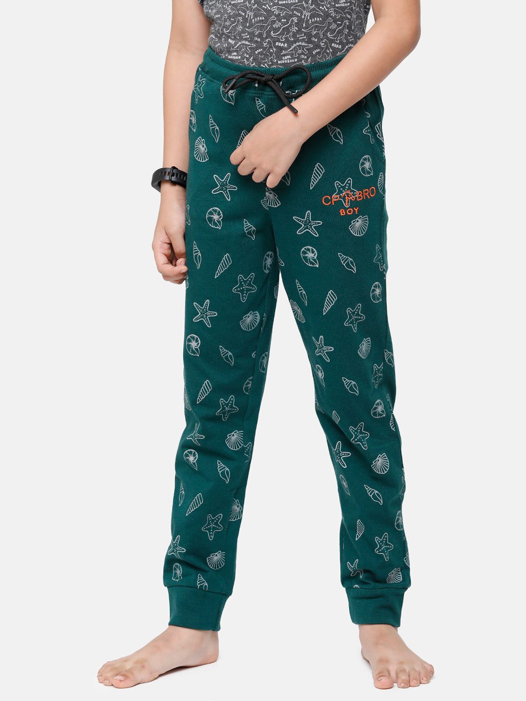 CP Boys Green Printed Slim Fit Track Pant Track Pants Classic Polo 