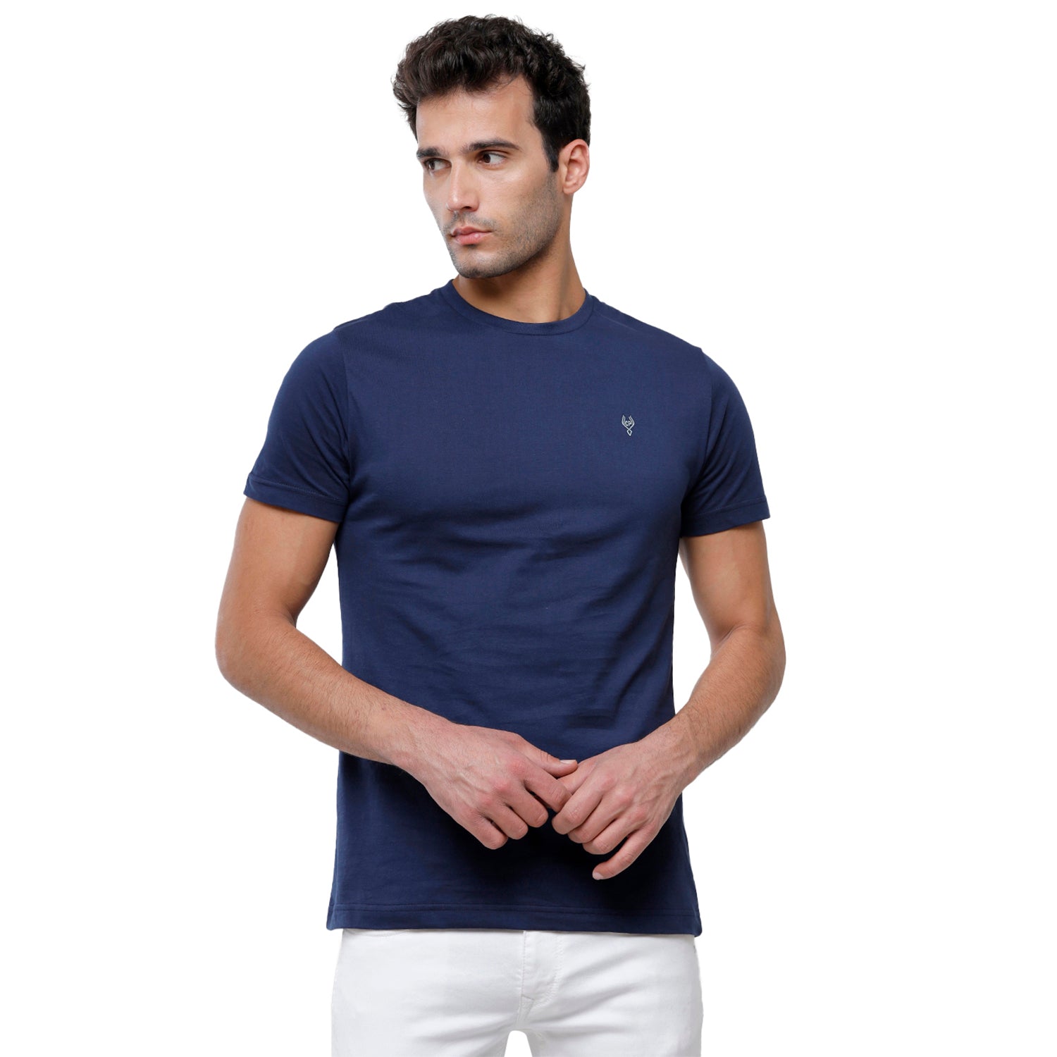 Classic Polo Men's Solid Single Jersey Navy Half Sleeve Slim Fit T-Shirt - Kore-08 T-shirt Classic Polo 
