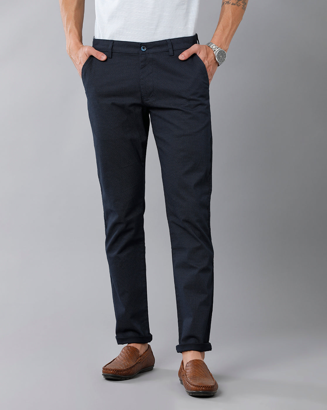 Classic Polo Men's 100% Cotton Moderate Fit Solid Navy Color Trouser | TO1-33 B-NVY