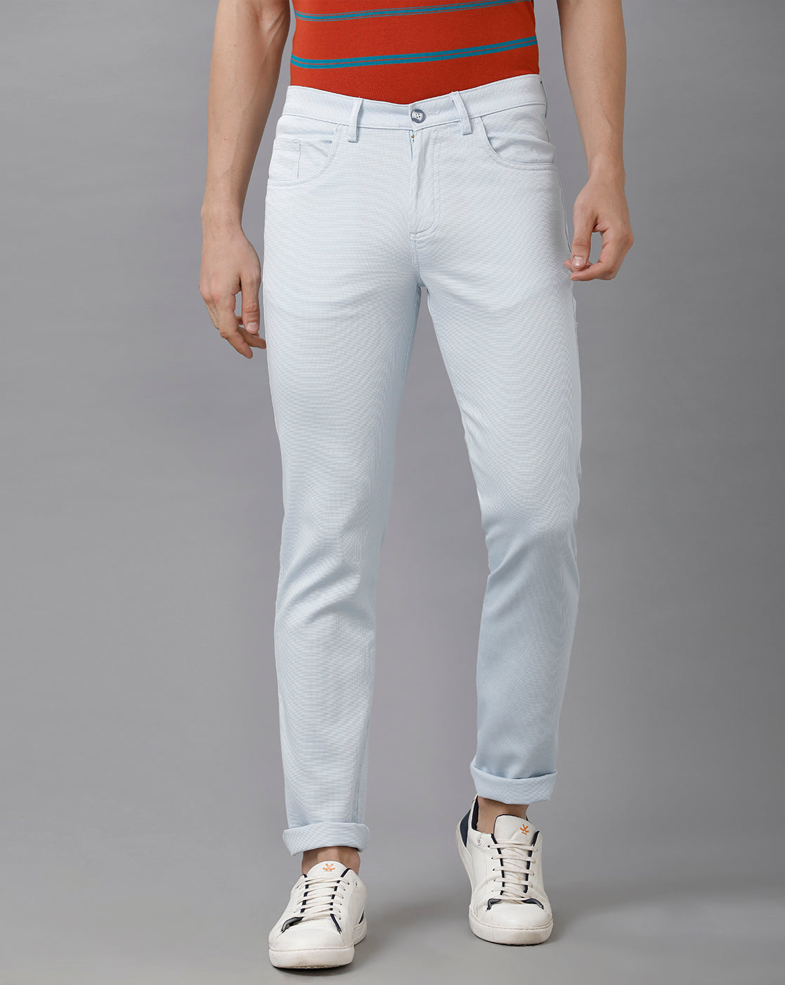CP BRO Men's Cotton Solid Slim Fit Blue Color Trousers | Tbn2 14 A