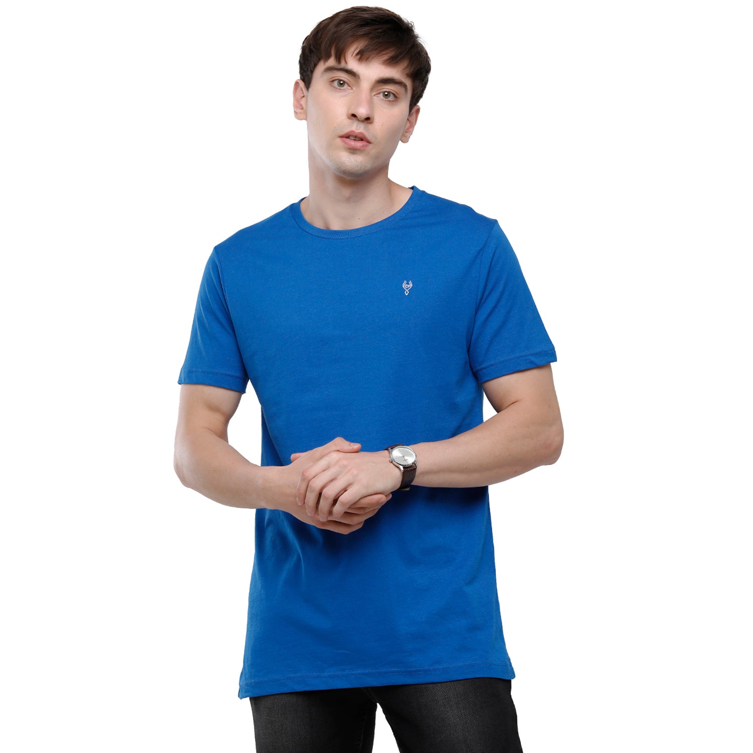 Classic Polo Men's Solid Single Jersey Blue Half Sleeve Slim Fit T-Shirt - Kore-06 T-shirt Classic Polo 