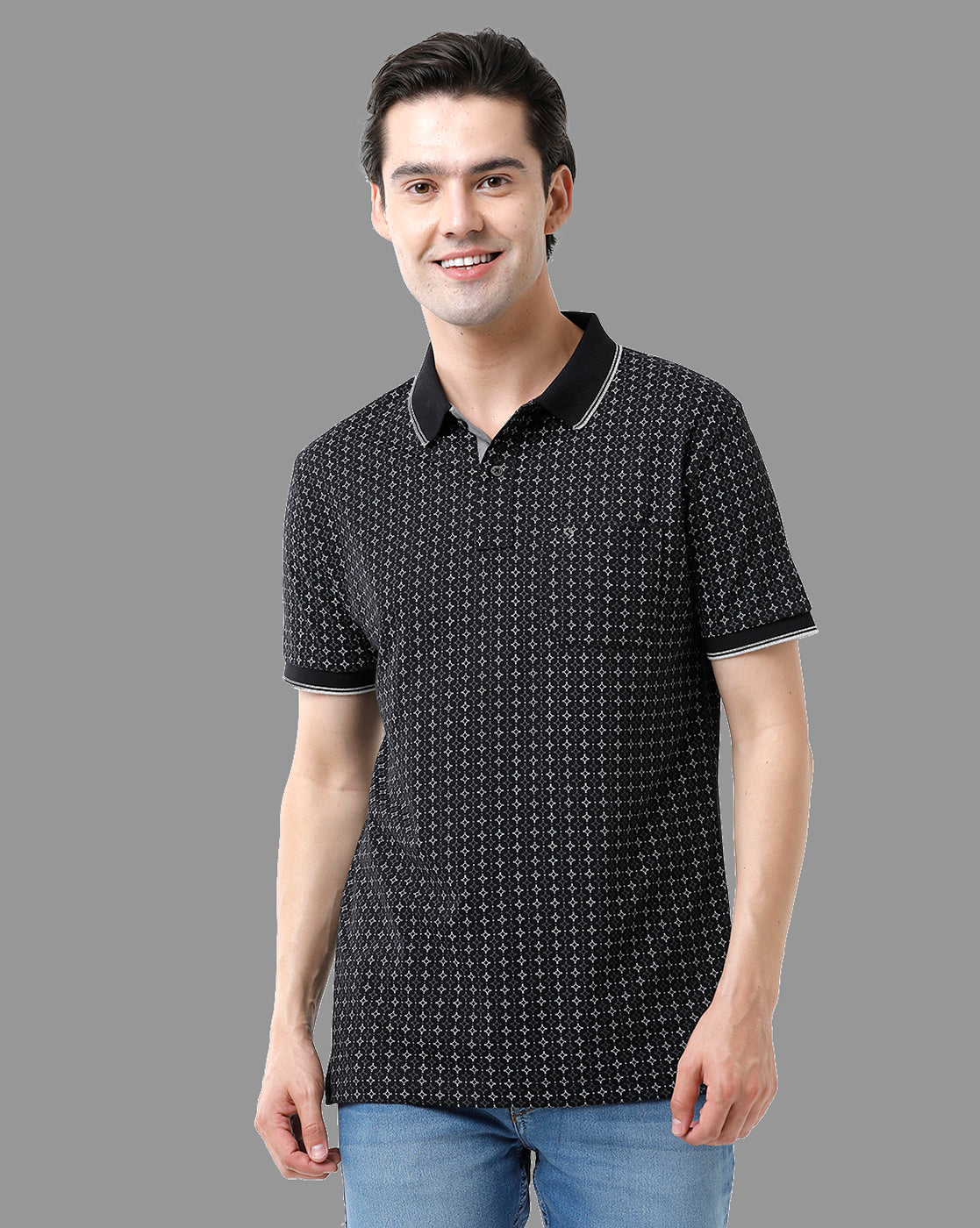 Classic Polo Mens Cotton Half Sleeve Printed Slim Fit Polo Neck Black Color T-Shirt | Bello - 184 B