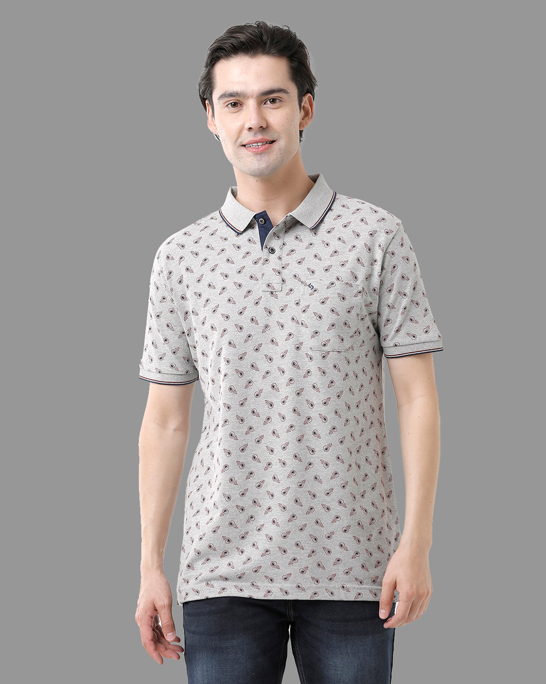 Classic Polo Mens Cotton Half Sleeve Printed Slim Fit Polo Neck Light Grey Color T-Shirt | Beau - 175 A